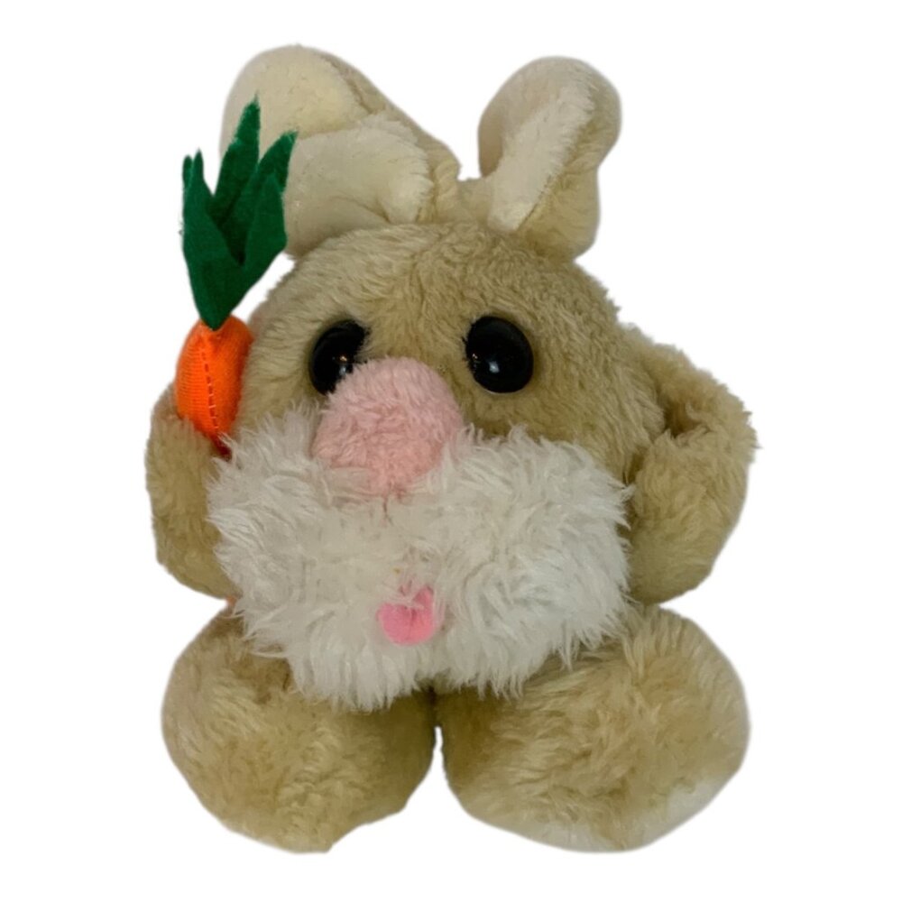 Vintage Dan-Dee 1975 Plush Bunny Holding Carrot Beige White Stuffed Animal Toy